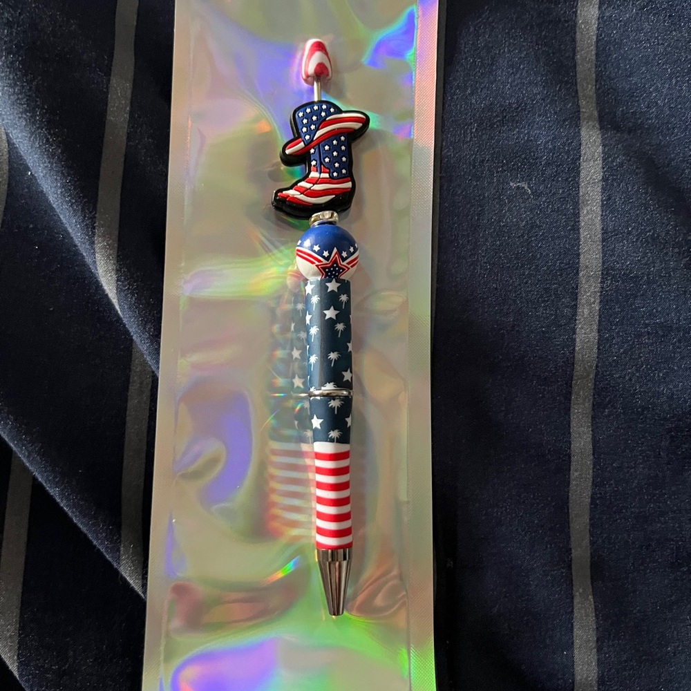 Patriotic Cowboy Hat & Boots Beaded Pen